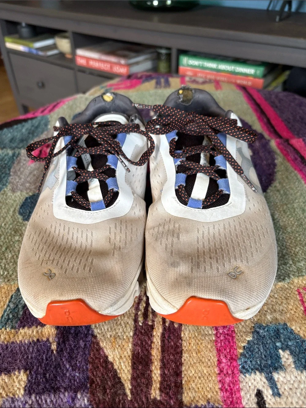 On Running Women's White and Blue Cloudventure-Style Athletic Shoes